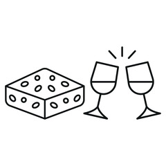 Wine glass drink and brownies food icons with an elegant and decadent design