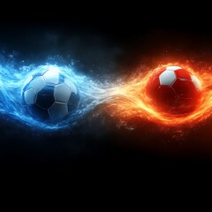 Fiery and icy soccer balls clash.
