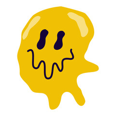 Psychedelic Melting Emoji Illustration. Flat Cartoon Vector