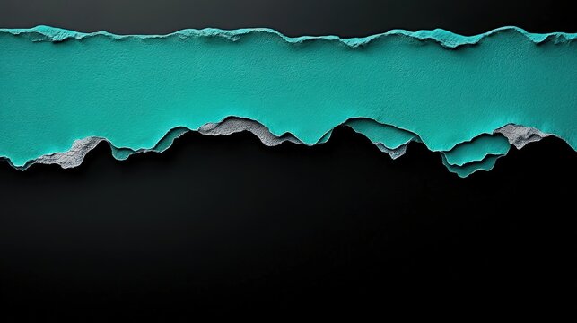 Torn Paper Teal Reveal: A dramatic image featuring a strip of vibrant teal paper dramatically ripped and layered over a deep black background, creating a striking visual contrast and revealing effect.