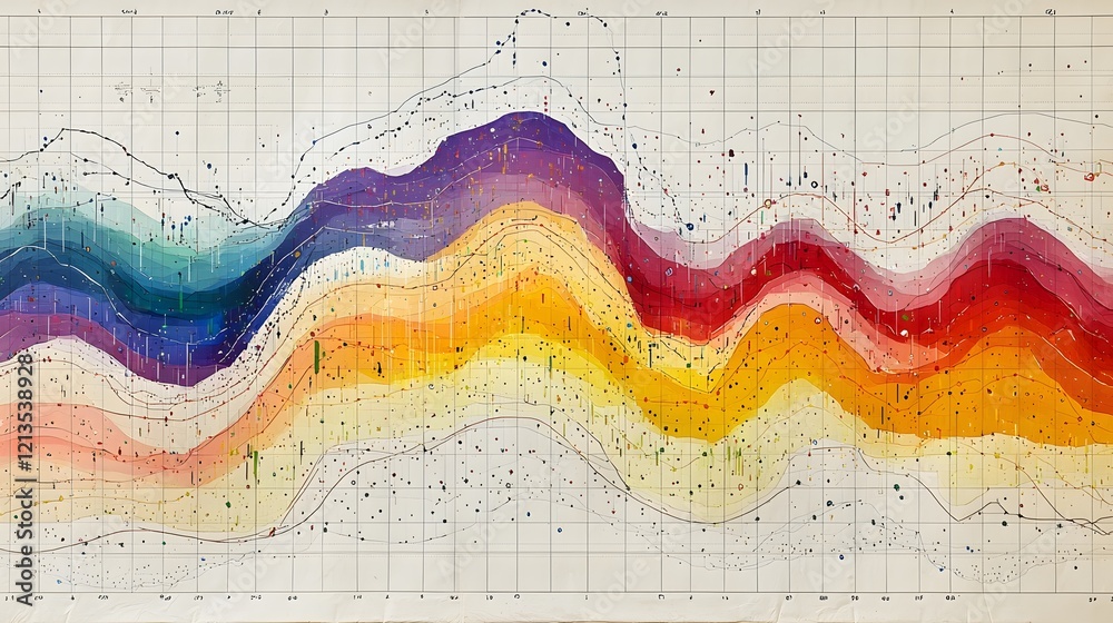 Aufkleber abstract data visualization with intersecting colorful line charts and waves representing the concep