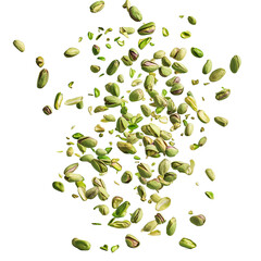 falling pistachio nuts isolated on transparent white background, clipping path