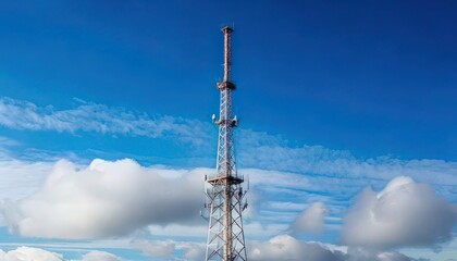 Obraz premium Radio Tower with Clear Blue Sky and Soft Clouds in the Distance