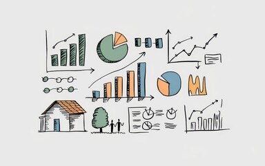 Fototapeta premium Hand drawn charts graphs and house illustrate financial planning