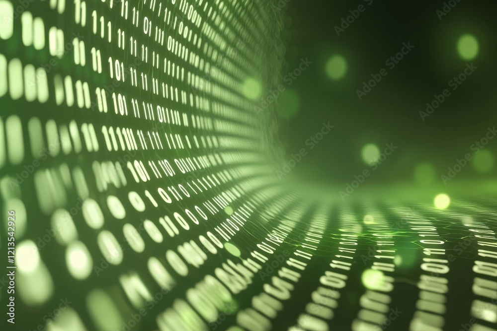 Poster abstract green digital matrix background with binary code flowing effect