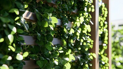 Lush Green Ivy Growing on Wooden Fence.