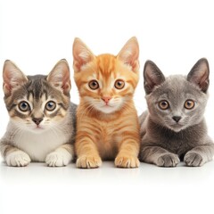 Three Adorable Kittens Posing Together Against a Clean White Background