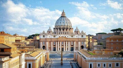 The grand architecture of St. Peters Basilica in Vatican City, with its iconic dome and intricate Baroque design