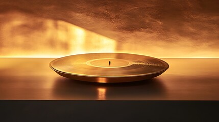 Vinyl record on a minimalist surface under soft warm lighting