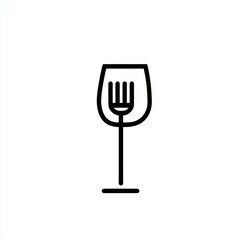 Fototapeta premium Wine glass with fork inside; simple illustration; use for restaurant menu, social media post