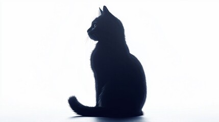 Majestic Black Cat Sitting Alone Silhouetted Against the Sky Wide Angle Centered Shot