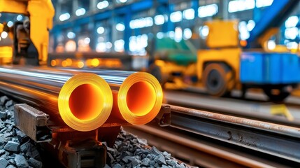 Fototapeta premium Close-Up View of Hot Metal Pipes in Industrial Manufacturing Setting