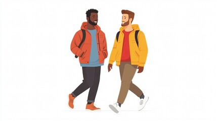 Diverse Young Men Walking Together Side by Side - Concept of Unity and Friendship