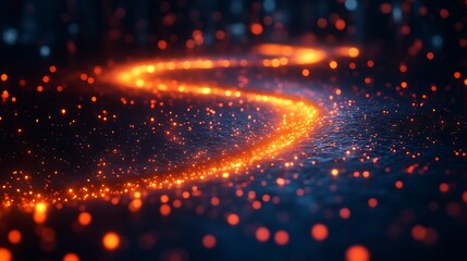 Obraz premium Glowing orange trail on dark blue background.