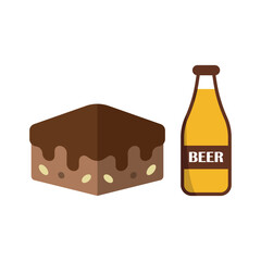 Beer drink and brownies food icons with a harmonious and inviting design