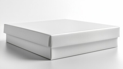 Obraz premium A sleek, white box mockup on a clean white background, ideal for presenting versatile and realistic product packaging in a modern, minimalist style.