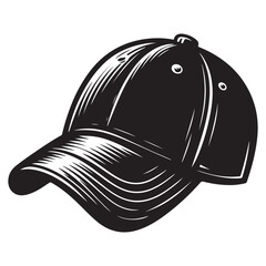 Cap Silhouette Vector Illustration, Solid White Background.