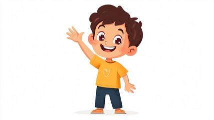 Fototapeta premium Happy 6-Year-Old Middle Eastern Boy Raising Hand in Joyful Gesture
