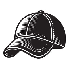 Cap Silhouette Vector Illustration, Solid White Background.