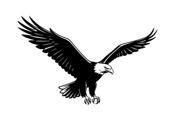 Eagle black and white clip art. This clipart features a powerful black and white illustration of an eagle, a symbol of strength and freedom, perfect for patriotic designs and more.