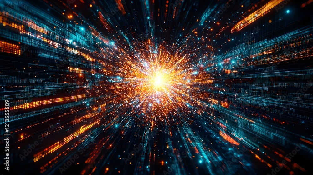 Wall mural a vibrant and dynamic digital data explosion symbolizing a breakthrough idea or innovative discovery