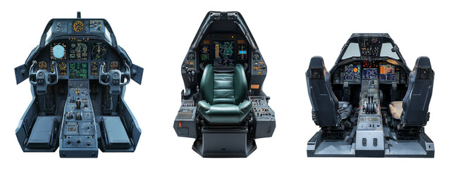 Detailed cockpit interior of a modern aircraft with transparent background