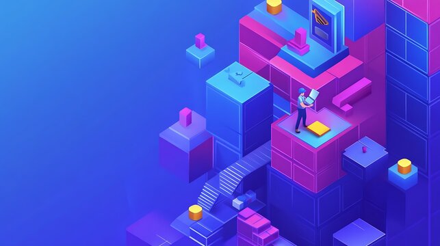 Isometric Illustration of a Worker Managing a Digital Supply Chain