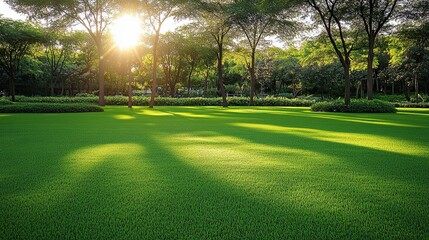 Fototapeta premium Green grass field lawn background. Vibrant sunny park ideal for themes of spring, earth day or outdoor leisure activities.