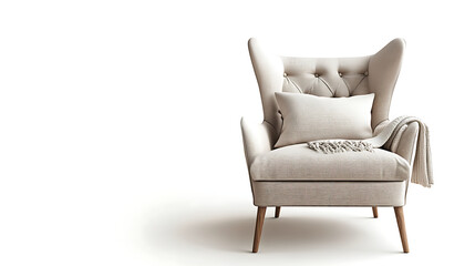 A white chair with a white blanket draped over it