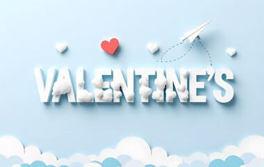 Cloud Valentine's Day paper cut style illustration