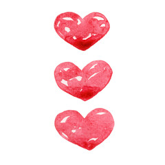3 red heart shape watercolor illustration for decoration sign of emotional , wedding event and Valentine day festival.