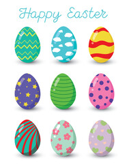 Vector illustration of colorful Easter eggs with various patterns