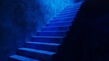 Fototapeta premium Mysterious Blue Staircase in Dimly Lit Environment