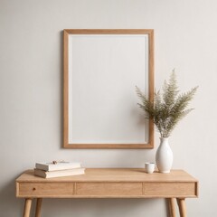 A wooden table with a vase of flowers on top of it.