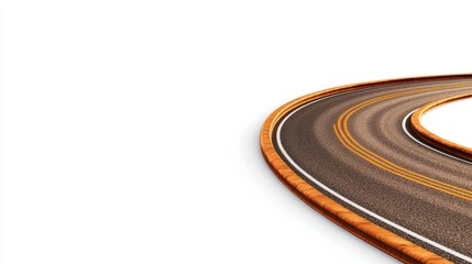 Fototapeta premium Asphalt Road Curve: A Journey Begins, Winding Path Against White Background, Graphic Design Element