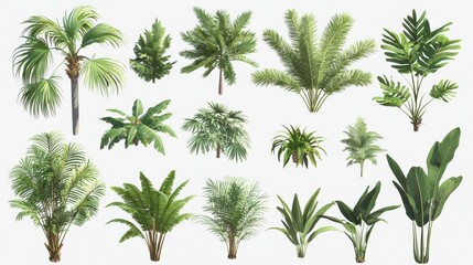A collection of various types of palm trees. Generative AI