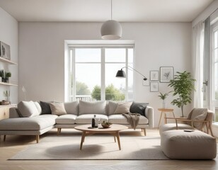Bright living room with minimalist design and Scandinavian furniture, design , living room, modern