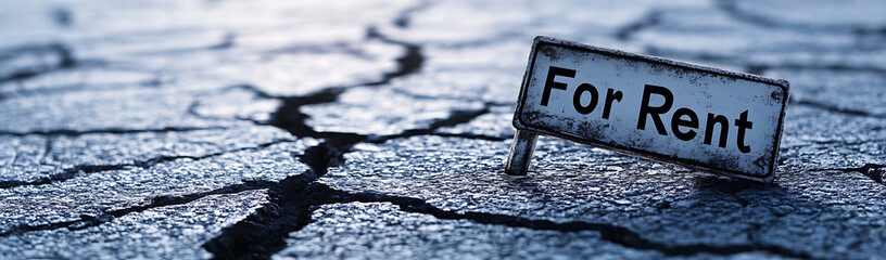 For Rent Sign in Cracked Earth, Arid Landscape