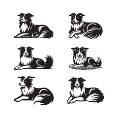 Collie Dog Silhouette Icon Set vector art illustration