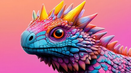 Obraz premium Colorful Lizard with Spiky Skin and Vivid Orange and Yellow Spines