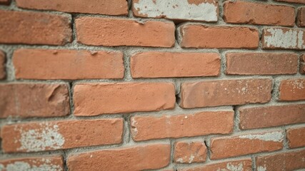 Obraz premium Close-up of weathered red brick wall with soft vignette effect, detail, old