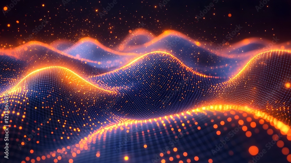 Poster mesmerizing digital grid background with abstract shapes pulsing neon lines and dynamic geometric pa