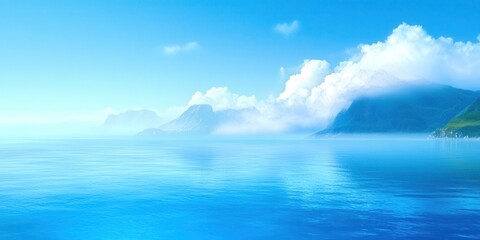 Obraz premium Beautiful blue ocean with mountains in the background