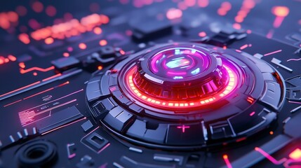 Futuristic Technology Interface Design with Neon Highlights and Patterns