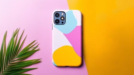 Colorful Phone Case on Vibrant Background with Tropical Element