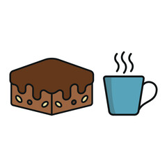 Coffee glass drink and brownies food icons with a warm and delightful design