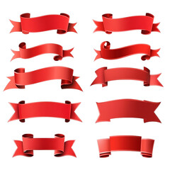 Red ribbon banners collection; design elements for celebrations