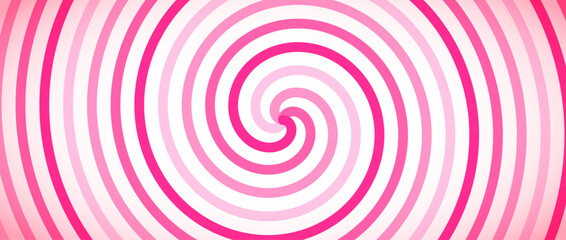 Strawberry candy color spiral background. Pink rotating swirl pattern wallpaper. Cute spinning vortex. Sweet hypnotic concept. Vector ice cream backdrop