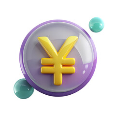 Obraz premium Japanese Yen currency symbol isolated Transparent background. Cartoon plastic style icon