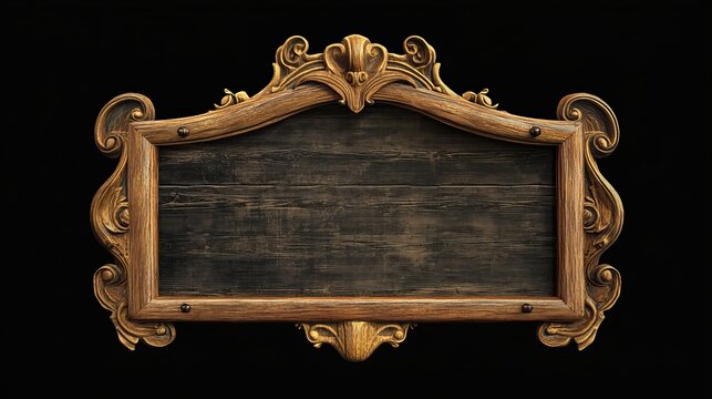 Fantasy vintage medieval wood facecam overlay vector border. Isolated video game metal viking frame for wooden banner. Twitch stream plate illustration set. Blank menu board interface template.